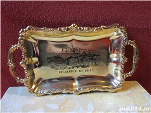 tavă mică miniatura,vintage,metal aurit-Recuerdo de Ibiza-cadou inedit