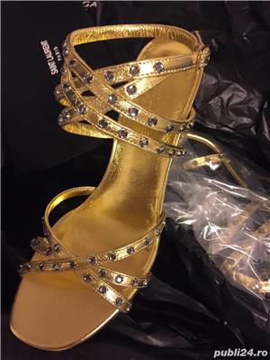 Sandale dama YSL,Saint Laurent Paris,nappa gold silk,produs original.