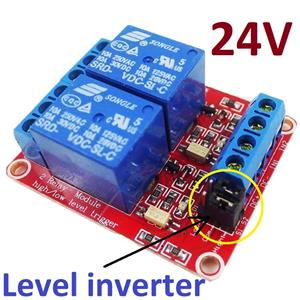 Modul cu 2 relee alimentare 24V, contact 10A - AC 220,shift level optocuplor TTL, relee Arduino auto