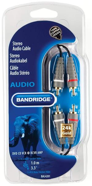 Cablu audio stereo 2x RCA tata - 2x RCA tata 1.0m, Bandridge BAL4201