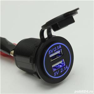 PRIZA bricheta AUTO cu USB mufa dubla 12V 24V incarcator montaj panou 2x 2.1A - imagine 2