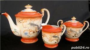 Set Dragon 3 piese cafea portelan China anii 70 ceainic latiera zaharnita