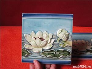 Lotus Nuferi Art Nouveau placa ceramica 3d vintage handmade - imagine 1