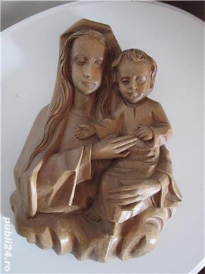 cadou rar Craciun Fecioara Maria cu pruncul-sculptura vintage,lemn