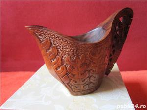 cadou rar -sculptura de colectie-Russian Kovsh,Early 20th Century- cupa lemn, vanatoare 