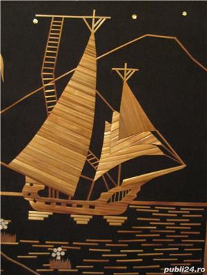 Tablou superb din paie pe panza 55/75cm,inramat-colectie,ieftin  - imagine 5