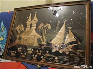 Tablou superb din paie pe panza 55/75cm,inramat-colectie,ieftin  - imagine 2