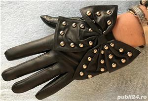 Manusi sexy piele naturala rosii negre dama club soferite funda supradimensionata tinte argintii 