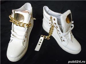 Sneakers dama botine albe piele eco ghete sport casual accesorii aurii