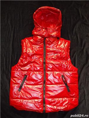  Vesta rosie dama fas gluga detasabila 2 buzunare fermoare 