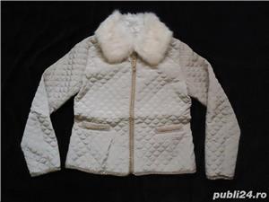 Jacheta matlasata dama crem neagra lant imbracat in tul guler blana ecologica sacou bleizer femei - imagine 6