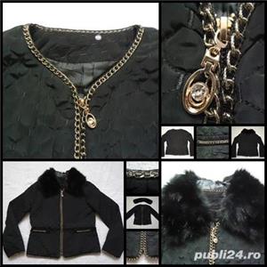 Jacheta matlasata dama crem neagra lant imbracat in tul guler blana ecologica sacou bleizer femei - imagine 3