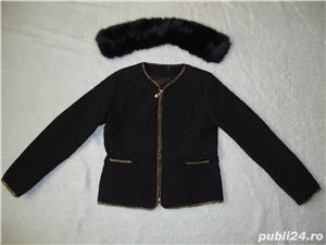 Jacheta matlasata dama crem neagra lant imbracat in tul guler blana ecologica sacou bleizer femei - imagine 7