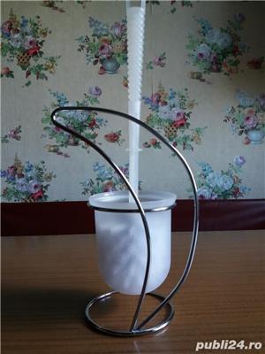 Set NOU 3 piese- perie WC cu pahar si suport argintiu din otel cromat