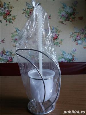 Set NOU 3 piese- perie WC cu pahar si suport argintiu din otel cromat - imagine 2