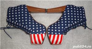 Botine dama ghete imprimeu steag SUA platforme toc lemn 12 cm drapel America model agreat Lady Gaga - imagine 4