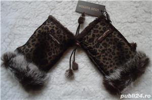 Manusi fara degete dama animal print blana ecologica tip cojoc ciucuri blana naturala vulpe iarna - imagine 5