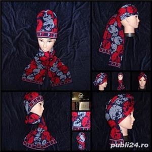 Set 2 in 1 fular fes barbati cranii supradimensionate caciula sal bumbac caciula + sal unisex - imagine 2