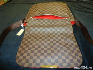 Geanta office crossbody unisex laptop acte imprimeu sah maro 7 compartimente LV - imagine 5