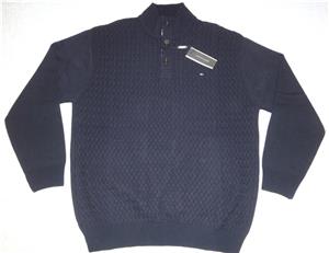 Pulover bleumarin barbati nasturi 100% bumbac foarte gros iarna helanca 5XL - imagine 2