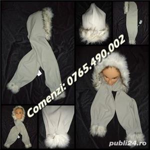 Capison dama caciula fular lana femei blana ecologica gri iarna