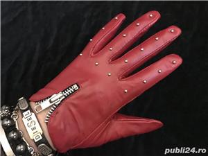 Manusi rosii dama sexy piele naturala soferite fermoar tinte argintii casual elegante club argintii 