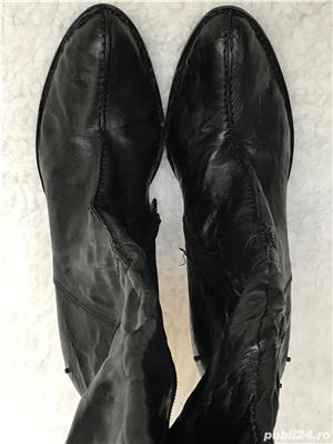 Cizme originale Diesel negre peste genunchi dama piele creponata toc gros 11 cm talpa in valuri - imagine 4