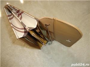 Portofel plic dama lant gunmetal piele ecologica bej nude 13 compartimente - imagine 4