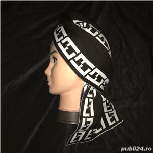 Set unisex fes + fular caciula sal dama barbati 100% bumbac alb negru - imagine 3