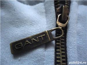 Bluza bleu groasa barbati sport casual GANT U.S.A. 100% bumbac maneci guler gri tricotate hanorac - imagine 3