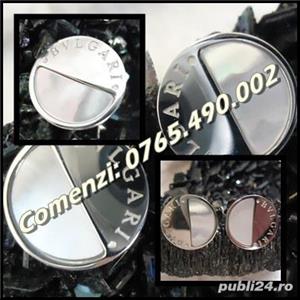 Cercei argintii dama Bvlgari sidef aliaj inoxidabil pietre semipretioase surub + cutiuta cadou - imagine 3