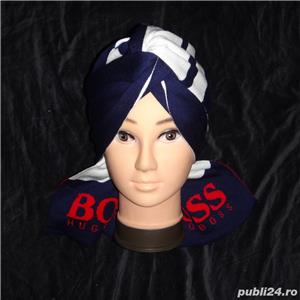 Set barbati fular fes 2 in 1 100% bumbac bleumarin alb rosu caciula sal turban unisex - imagine 5