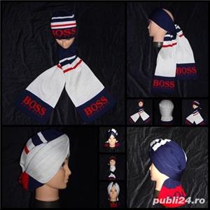 Set barbati fular fes 2 in 1 100% bumbac bleumarin alb rosu caciula sal turban unisex - imagine 3