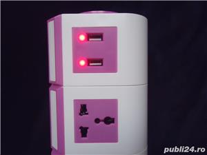 Prelungitor tip bloc turn 13 socluri 2 mufe USB + 11 prize 3 intrerupatoare 13A 2500W 220V 50/60 Hz  - imagine 5