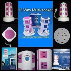 Prelungitor tip bloc turn 13 socluri 2 mufe USB + 11 prize 3 intrerupatoare 13A 2500W 220V 50/60 Hz  - imagine 2