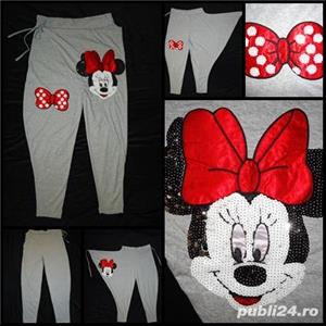 Pantalon lung dama tur lasat soricel Minnie Mouse paiete albe negre pantaloni baggy's femei