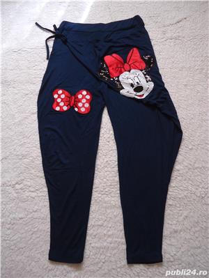 Pantalon lung dama tur lasat soricel Minnie Mouse paiete albe negre pantaloni baggy's femei - imagine 4