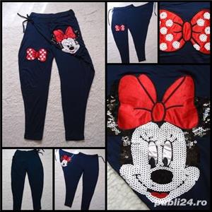 Pantalon lung dama tur lasat soricel Minnie Mouse paiete albe negre pantaloni baggy's femei - imagine 2