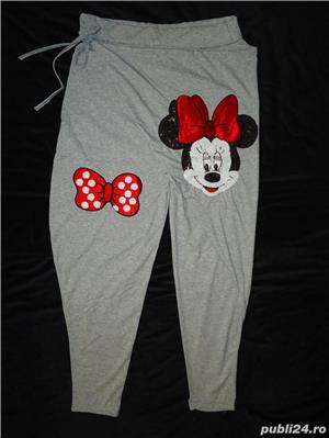 Pantalon lung dama tur lasat soricel Minnie Mouse paiete albe negre pantaloni baggy's femei - imagine 3