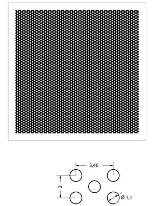 Tabla inox perforata 1x1000x2000mm R1.1T2 Rv1.1-2 perforatie rotunda 1.1mm gaurita sita otel inoxi