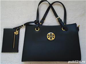 Geanta + portofel dama piele eco neagra 5 compartimente Tory Burch poseta femei