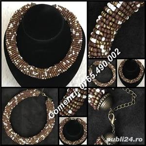 Coliere groase supradimensionate femei pietricele semipretioase accesorii bronz antic - imagine 2