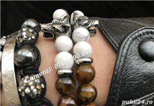 Bratara lux noua unisex lup ochi de tigru howlit inox bratari noi handmade dama barbatesti new  - imagine 4