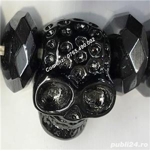 Bratara lux unisex craniu cap mort skull inox onix hematit bratari handmade dama barbati - imagine 3