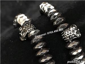 Bratara lux unisex craniu cap mort skull inox onix hematit bratari handmade dama barbati - imagine 5