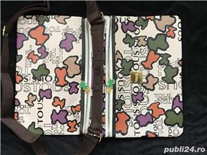 Geanta dubla dama umar sold 3 compartimente piele ecologica Tous print multicolor borseta crossbody  - imagine 3