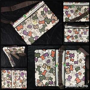 Geanta dubla dama umar sold 3 compartimente piele ecologica Tous print multicolor borseta crossbody  - imagine 2