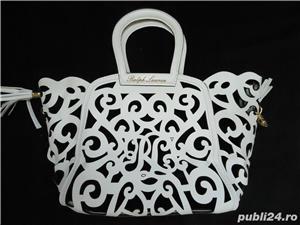 Set 2 in 1 geanta dama piele eco alba dantelata decupata poseta femei
