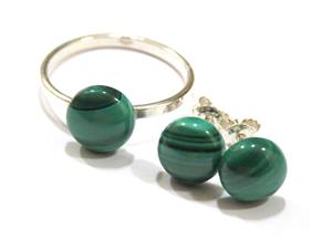 Inel delicat si cercei verzi cu surub din Argint 925 si Malachit natural rotund - IN476, CE476 - imagine 5