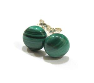 Inel delicat si cercei verzi cu surub din Argint 925 si Malachit natural rotund - IN476, CE476 - imagine 3